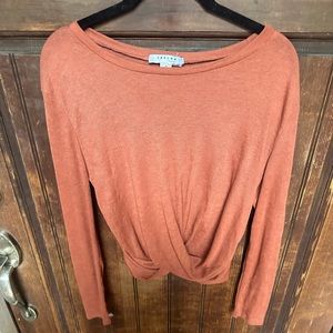 Favlux Burnt Orange Top with Twist Front, size S, NWOT